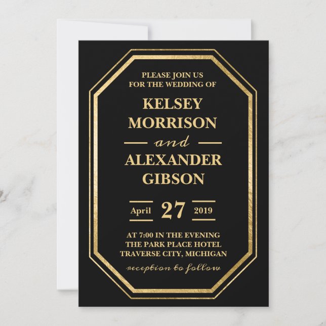 Modern Elegant Black Gold Glam Chic Wedding Invitation (Front)