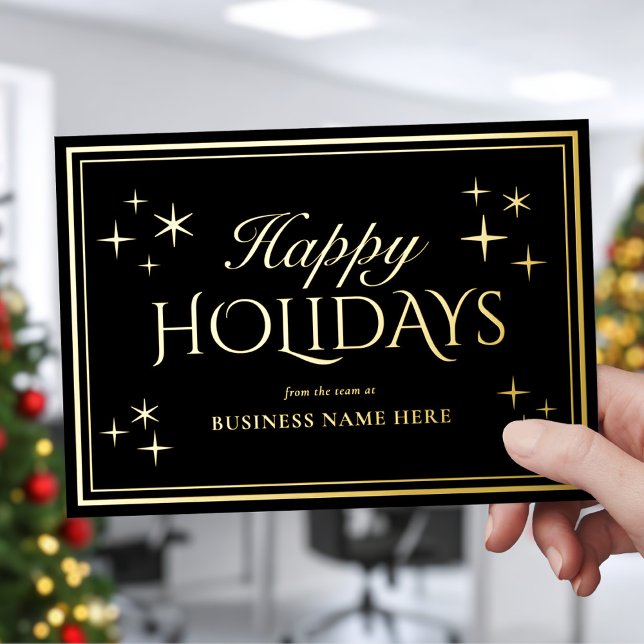 Modern Elegant Black Gold Happy Holidays Business Foil Holiday Card (Creator Uploaded)