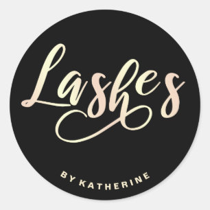 Modern elegant black & gold lashes extension classic round sticker