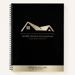 Modern Elegant Black Gold Logo Real Estate Notebook