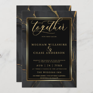 Modern Elegant Black Gold Marble BarefootBride™ Invitation