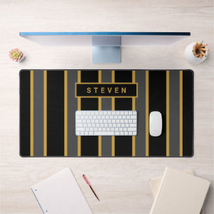 Modern Elegant Black Gold Masculine Personalised Desk Mat