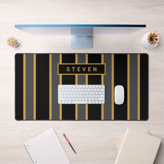 Modern Elegant Black Gold Masculine Personalised Desk Mat (Office 1)