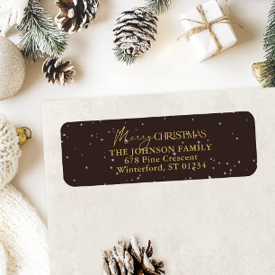Modern Elegant Black Gold Merry Christmas Address Return Address Label