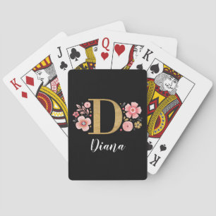 Modern Elegant Black Gold Monogram Playing Cards