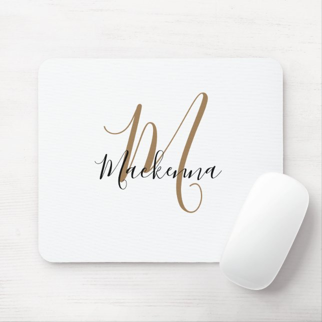 Modern Elegant Black Gold Monogram Script Girly Mo Mouse Pad (With Mouse)