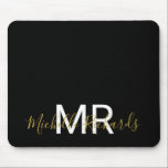 Modern elegant black gold monogram script mouse pad<br><div class="desc">Modern elegant black gold monogram script mouse pad. Simple,  clean monogrammed personalised desk mouse pad with your initials and name. Font and text colours are fully customisable.</div>