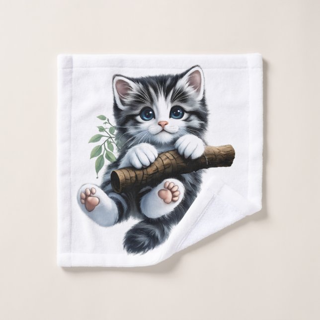 Modern Elegant Black Gold Monogram Script Name Bat Bath Towel Set (Wash Cloth)