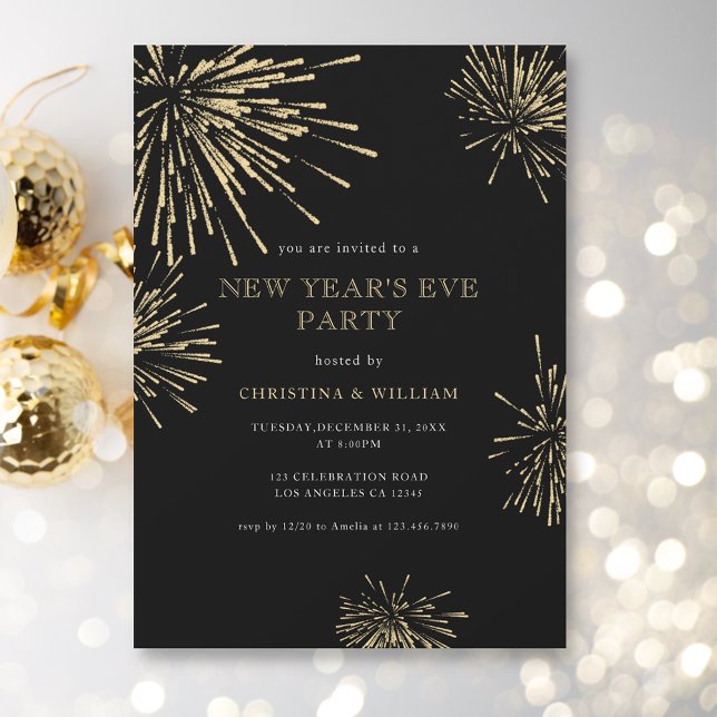 Modern Elegant Black Gold New Year's Eve Party Invitation (Creator Uploaded)