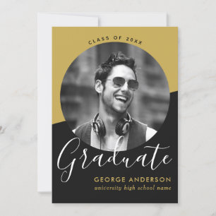 Modern Elegant Black Gold Photo Graduation Party Invitation