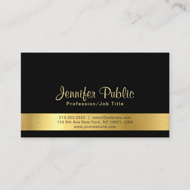 Modern Elegant Black Gold Plain Professional Business Card (Front)
