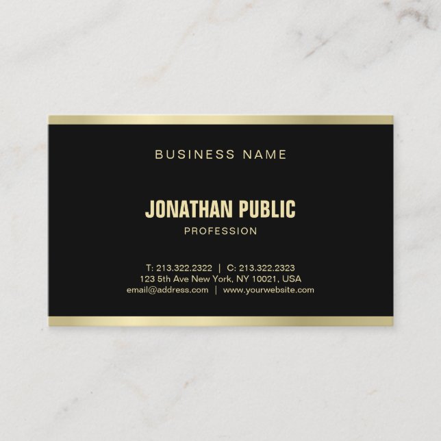 Modern Elegant Black Gold Professional Plain Luxe Business Card (Front)