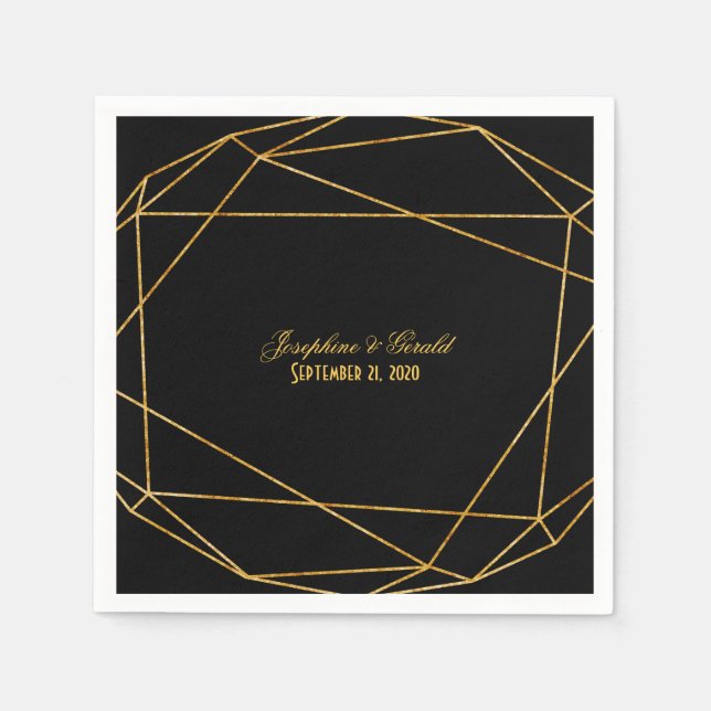 Modern Elegant Black & Gold Reception Dinner Napkin (Front)
