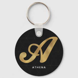 Modern Elegant Black Gold Stylish Monogram A Key Ring