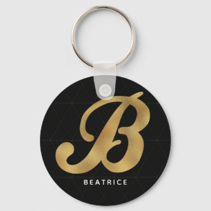 Modern Elegant Black Gold Stylish Monogram B Key Ring