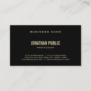 Modern Elegant Black Gold Text Font Chic Plain Top Business Card