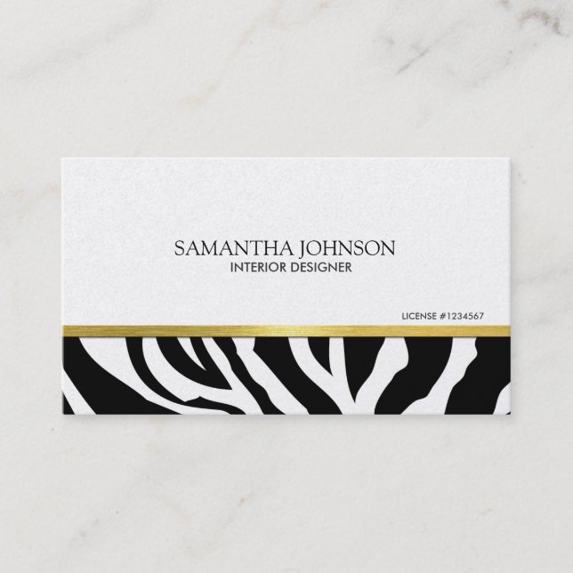 Modern & Elegant Black & Gold Zebra Stripes Business Card (Front)