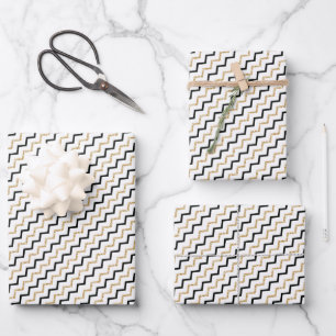 Modern Elegant Black Gold Zig Zag Chevron Wrapping Paper Sheet