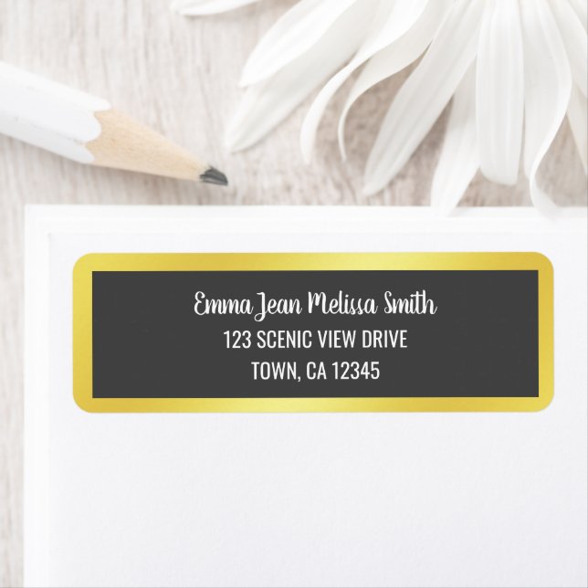 Modern Elegant Black Golden Frame Return Address  Label (Insitu)