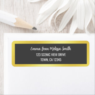 Modern Elegant Black Golden Frame Return Address  Label