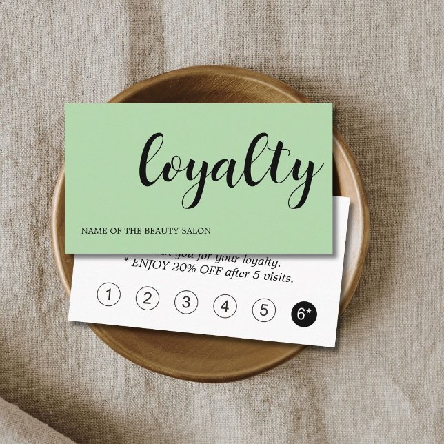 Modern Elegant Black Green White Beauty Loyalty Card (Creator Uploaded)