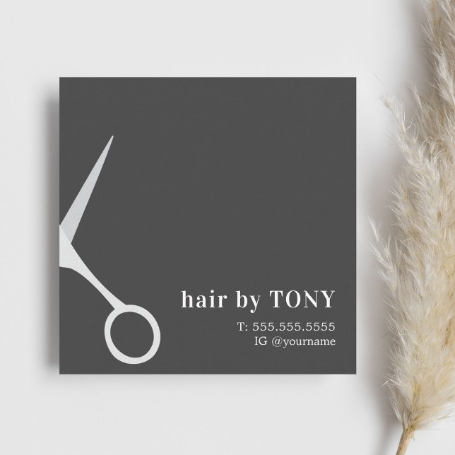 Modern Elegant Black Grey Hair Stylist Square Business Card (Creator Uploaded)