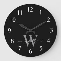 Modern Elegant Black Grey Monogram Name Script