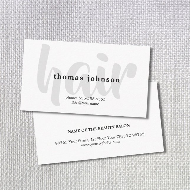 Modern Elegant Black Grey White Hair Stylist  Business Card (Creator Uploaded)