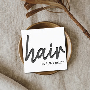 Modern Elegant Black Grey White Hair Stylist Square Business Card
