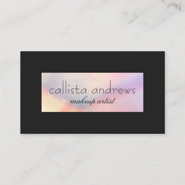 Modern Elegant Black Holographic Iridescent Border Business Card (Front)