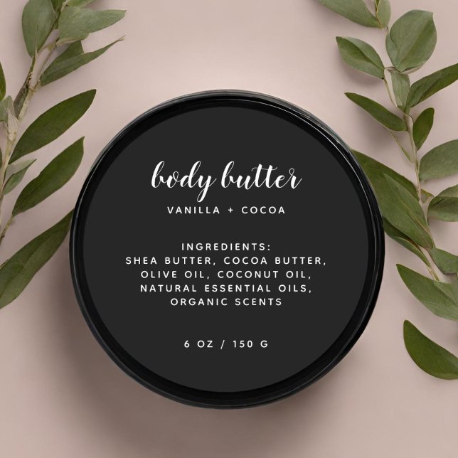 Modern elegant black ingredients list  classic round sticker (Creator Uploaded)