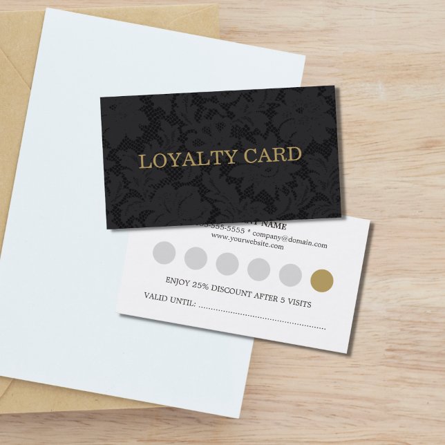Modern Elegant Black Lace Gold Loyalty Card (Creator Uploaded)