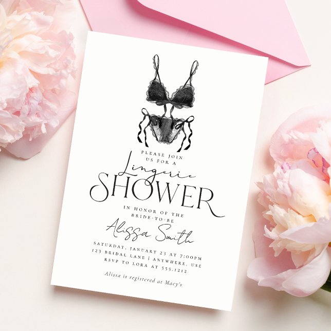 Modern Elegant Black Lingerie Bridal Shower Invitation (Creator Uploaded)