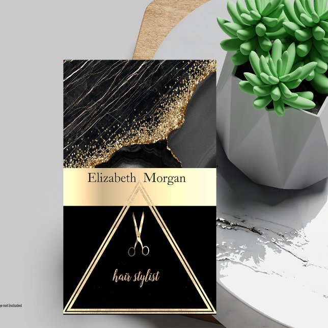 Modern Elegant Black Marble Gold Sequins,Scissors Business Card (Creator Uploaded)