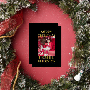 Modern Elegant Black Merry Christmas Photo Gold Foil Holiday Card