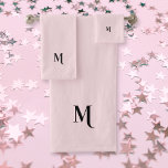 Modern Elegant Black Monogram Initial Pastel Pink Bath Towel Set<br><div class="desc">Create your own custom, personalised, modern, minimalist, cool, stylish, elegant black calligraphy typography script font monogrammed initial on luxe light pastel pink colour background, trendy, machine washable, bath towel set that includes 30" x 60" bath towel, 16" x 28" hand towel and 13" x 13" washcloth. To customise, simply type...</div>