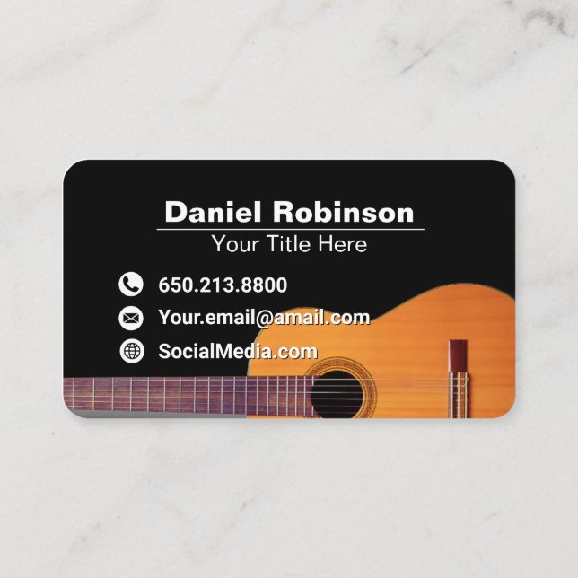 Modern Elegant Black Music Guitar Business Card (Back)