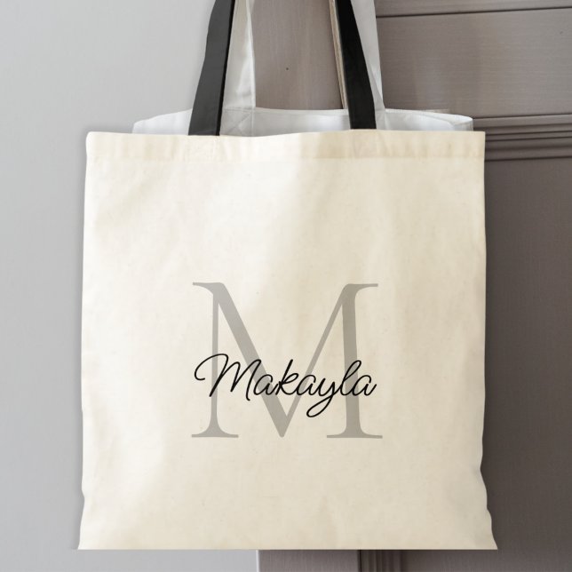 Modern Elegant Black Personalised Monogram Tote Bag (Creator Uploaded)