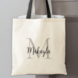 Modern Elegant Black Personalised Monogram Tote Bag