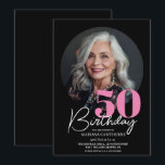 Modern Elegant Black Pink 50th Birthday Party  Invitation<br><div class="desc">Modern dark black background and purple invitation Template is perfect for stylish party in woman birthday party. Elegant-minimalistic themed invite is full of fun and simple design elements,  elegant calligraphy and modern fonts. Birthdays are special days,  and this invite can help it make a memorable for friends.</div>