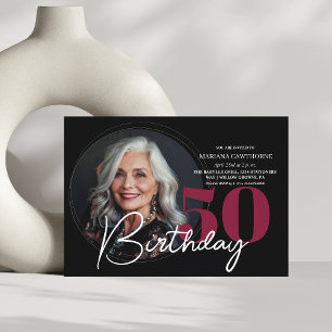 Modern Elegant Black Red 50th Birthday Party  Invitation