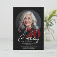Modern Elegant Black Red 50th Birthday Party Invitation