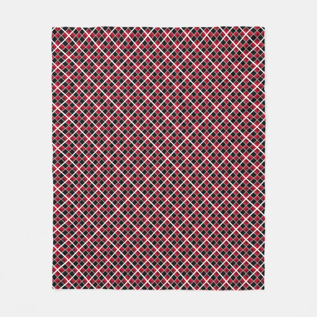 Modern elegant black red white chequered fleece blanket (Front)