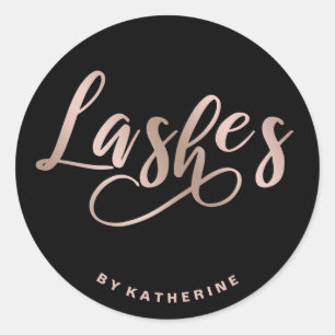 Modern elegant black & rose gold lashes extension classic round sticker
