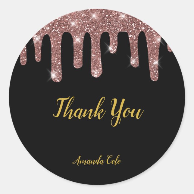 Modern Elegant Black Rose Gold Personalised Classic Round Sticker (Front)