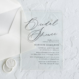 Modern Elegant Black Script Bridal Shower Acrylic Invitations