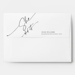 Modern Elegant Black Script Calligraphy Graduation Envelope