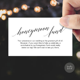 Modern Elegant Black Script Honeymoon Fund Wish Enclosure Card