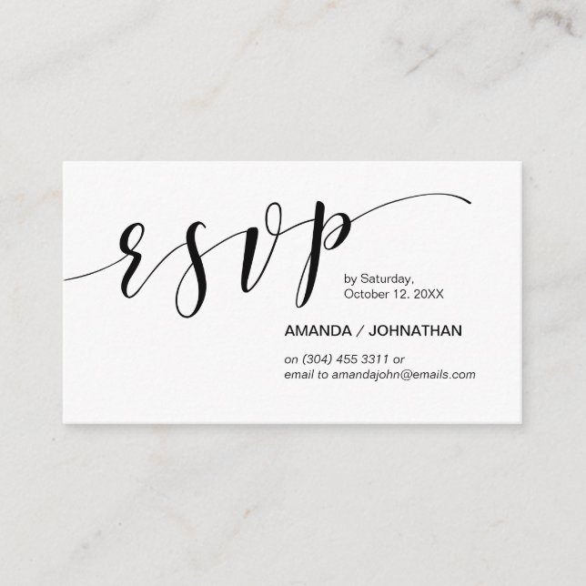 Modern Elegant, Black Script, Party RSVP Enclosure Card (Front)