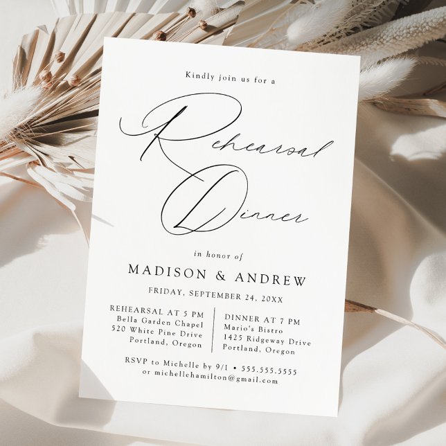 Modern Elegant Black Script Rehearsal Dinner Invitation (Creator Uploaded)